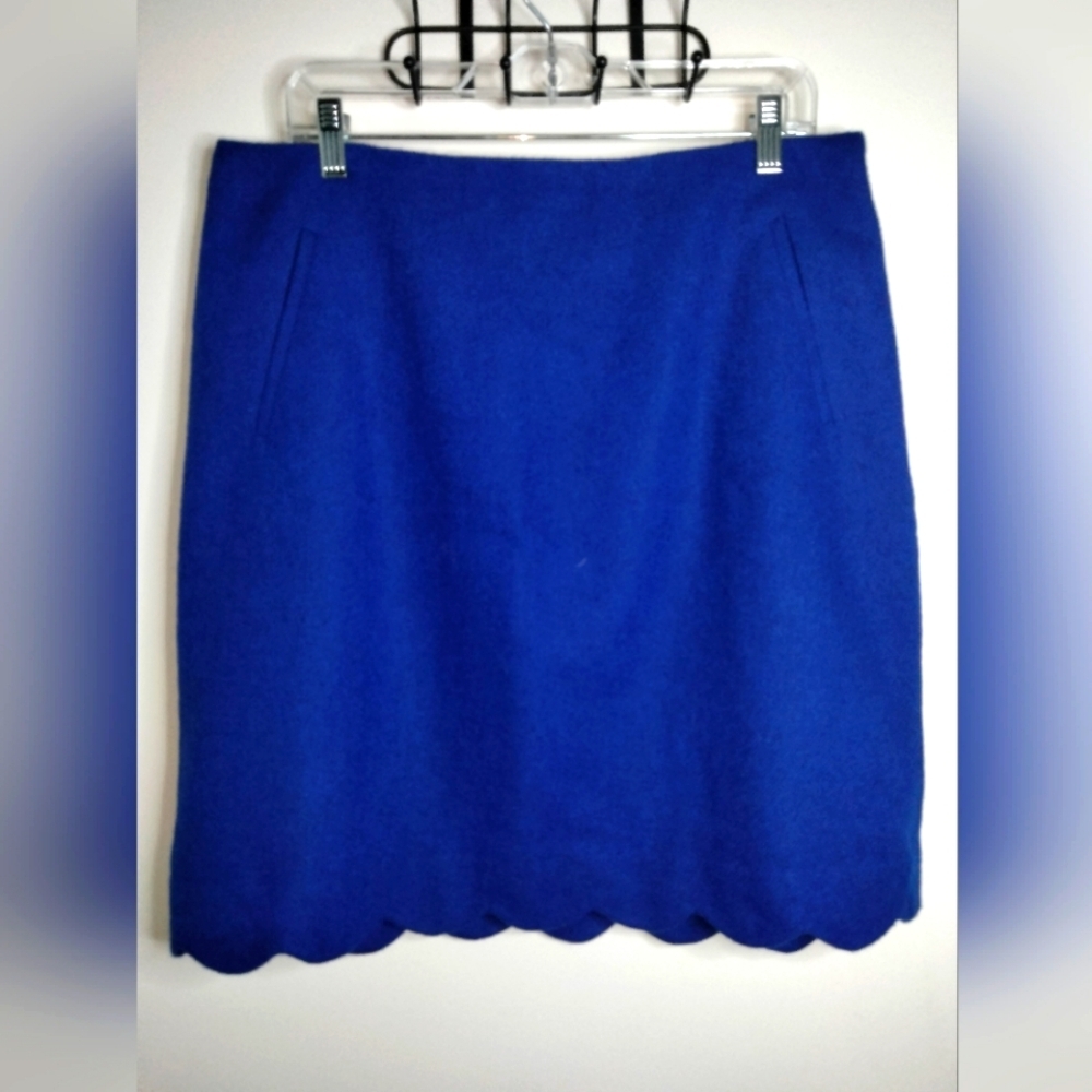 Talbots (Size 12) Cobalt Blue Wool Blend Slip Pocket Scalloped Hem Pencil Skirt